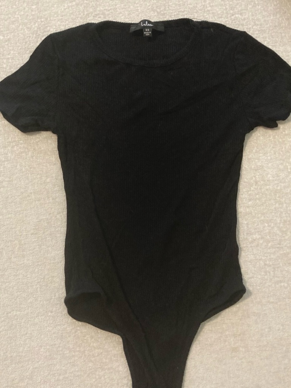 Lulu's Black Short Sleeve Ribbed Crewneck Bodysuit